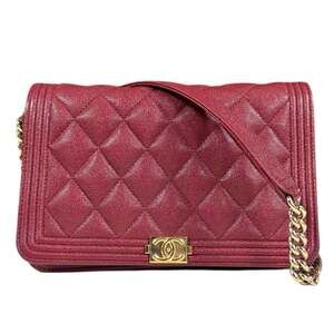 CHANEL Authentic Red Caviar Leather Wallet